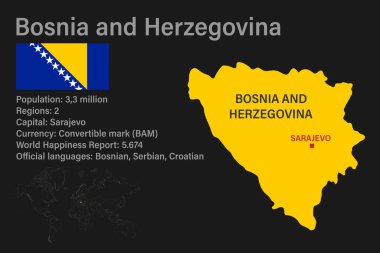 Dünyanın bayrak, sermaye ve küçük haritasıyla son derece ayrıntılı Bosna-Hersek haritası