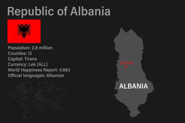 Mapa Albania Muy Detallado Con Bandera Capital Pequeño Mapa Del — Vector de stock