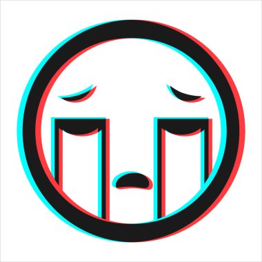 Çizgi film gülümseme simgesi, mavi ve kırmızı renkli üç boyutlu simge