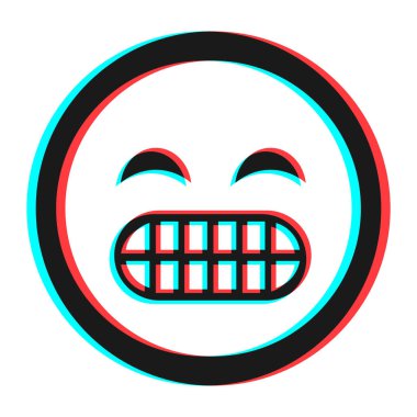 Çizgi film gülümseme simgesi, mavi ve kırmızı renkli üç boyutlu simge