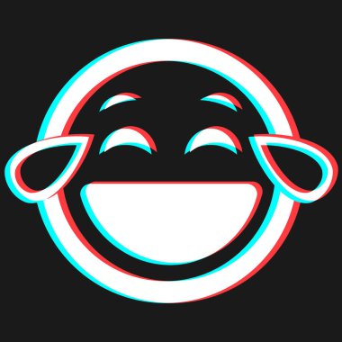 Çizgi film gülümseme simgesi, mavi ve kırmızı renkli üç boyutlu simge