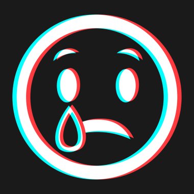 Çizgi film gülümseme simgesi, mavi ve kırmızı renkli üç boyutlu simge