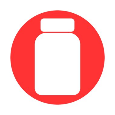 Tıbbi haplar, ilaç şişesi, basit düz çizimler.