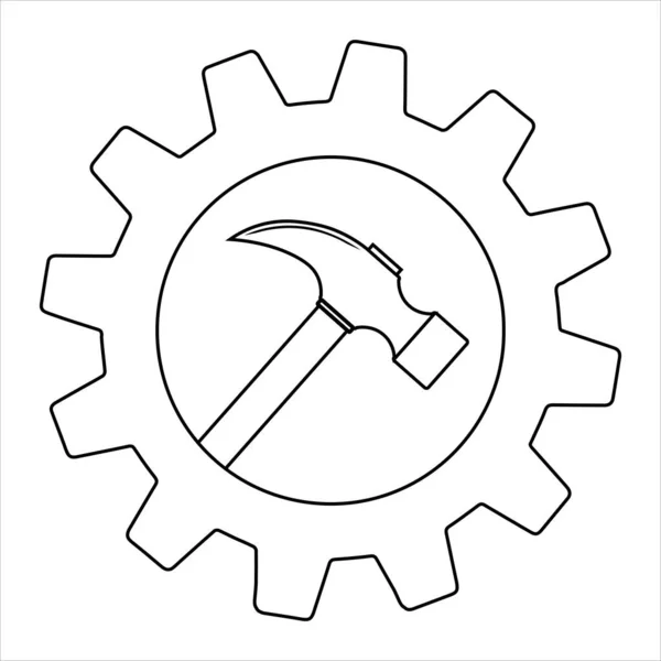 Icône Simple Marteau Sur Engrenage Pour Toile — Image vectorielle