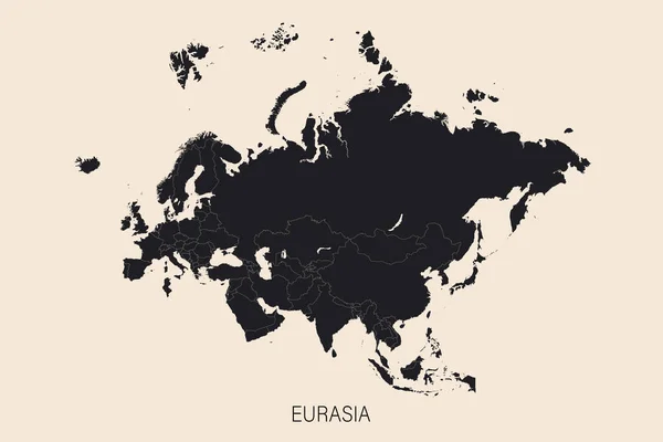 欧亚大陆与各国边界的详细政治地图 — 图库矢量图片