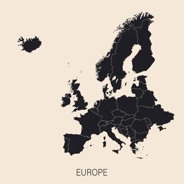 Mappa Politica Dettagliata Del Continente Europeo Con Confini Dei Paesi — Vettoriale Stock