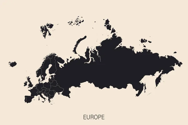 Mapa Político Detalhado Continente Europa Com Rússia Cheia Com Fronteiras — Vetor de Stock