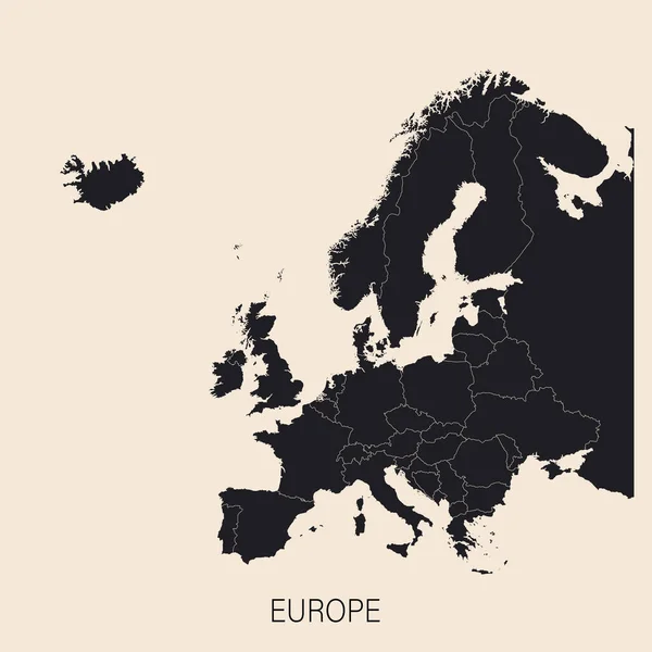 Polityczna Szczegółowa Mapa Kontynentu Europejskiego Rosją Granicami Państw — Wektor stockowy