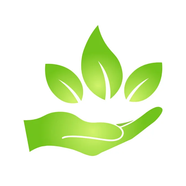 Hand Eco Green Leaf Icon Bio Nature Green Eco Symbol — 图库矢量图片