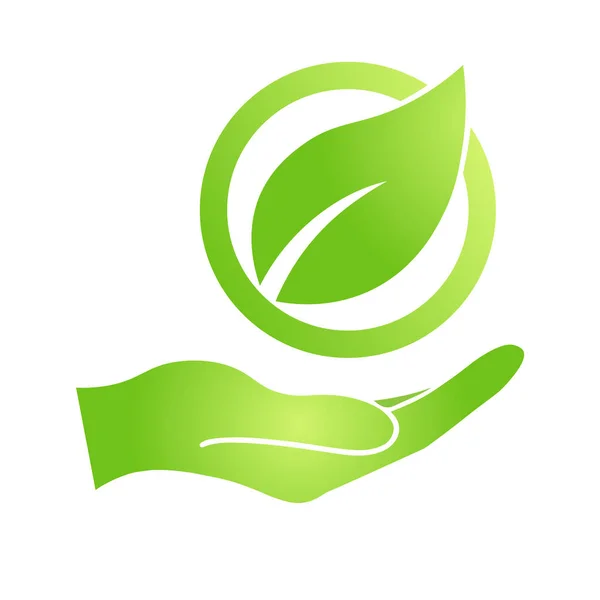 Hand Eco Green Leaf Icon Bio Nature Green Eco Symbol — 图库矢量图片