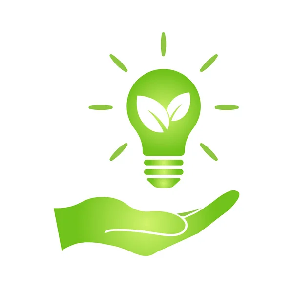 Hand Eco Green Leaf Icon Light Bulb Bio Nature Green — 图库矢量图片
