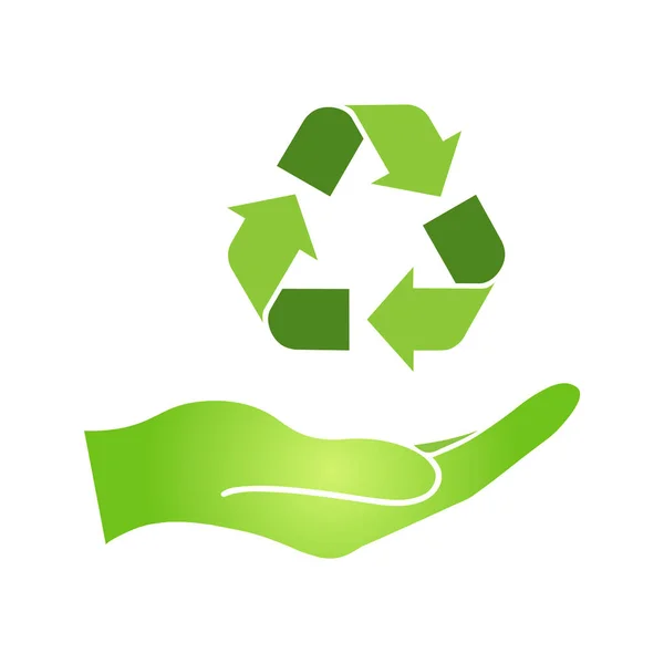 Hand Met Green Recycle Teken Eenvoudig Pictogram Product Verpakking Doos — Stockvector