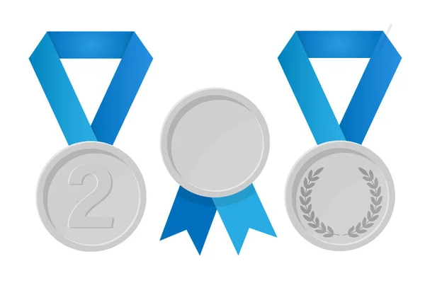 Jednoduchá Ilustrace Stříbrné Medaile Stuhami Pro Vítěze — Stockový vektor