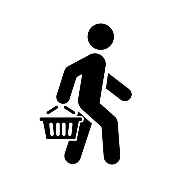 Gehender Mann Mit Einkaufskorb Ikone Menschen Bewegung Zeichen Für Aktiven — Stockvektor