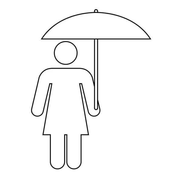 Femme Avec Icône Parapluie Les Gens Mouvement Signe Style Vie — Image vectorielle