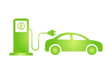 Eko elektroaraba simgesi Sıfır emisyon aracı Batarya şarj istasyonu işareti