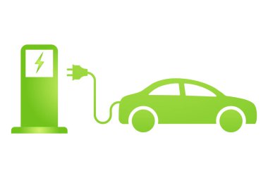 Eko elektroaraba simgesi Sıfır emisyon aracı Batarya şarj istasyonu işareti