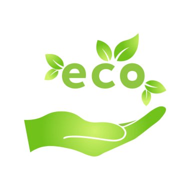 Çevresel yeşil yaprak ikonu ile el biyodoğa yeşil eko web ve iş sembolü