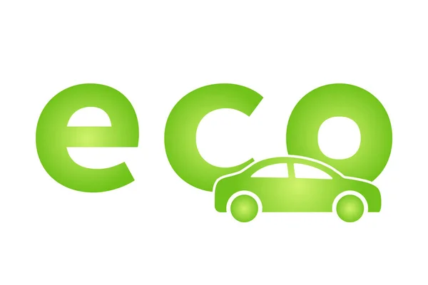 Eco Electrocar Icona Zero Emissioni Veicolo Batteria Stazione Ricarica Segno — Vettoriale Stock