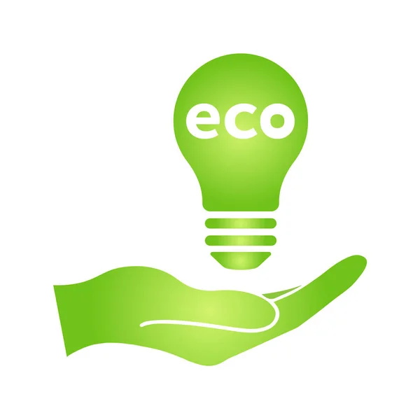 Hand Eco Green Leaf Icon Light Bulb Bio Nature Green — Stock Vector