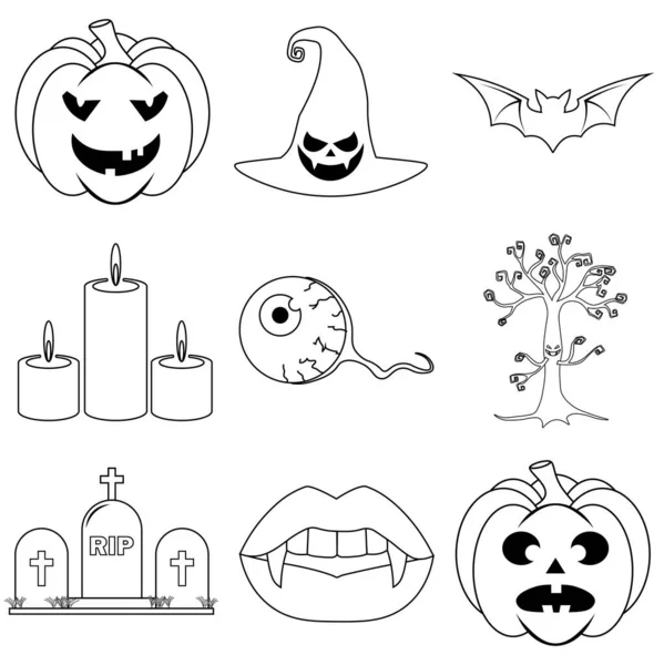 Gruselige Symbole Für Halloween Flachen Stil Für Das Web — Stockvektor