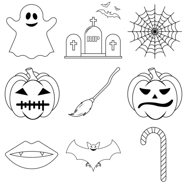 Set Van Halloween Enge Pictogrammen Platte Stijl Voor Web — Stockvector