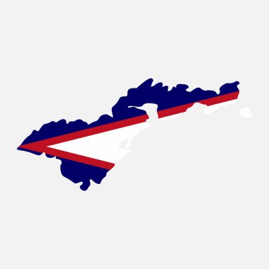 Beyaz arka planda bayrak bulunan Amerikan Samoası ana ada haritası silueti. Web için basit düz simge çizimi