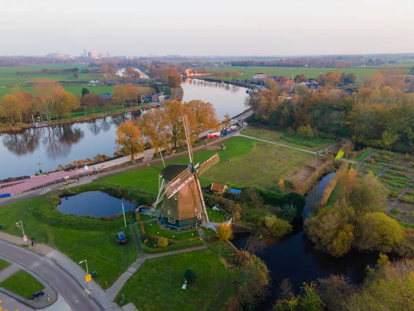 Amsterdam, The Netherlands, 8th November 2020 Riekermolen near the Amstelpark old dutch windmill aerial — Stock Photo, Image