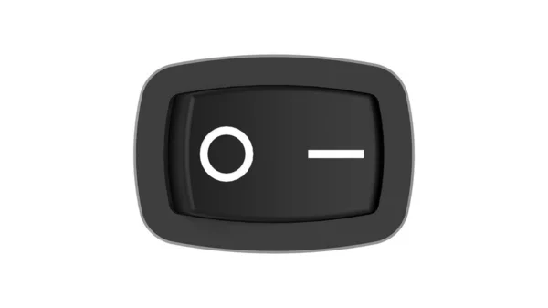 Representación 3D de un botón de dispositivo mechincal eléctrico del modelo de ordenador negro del interruptor encendido sobre fondo blanco aislado. —  Fotos de Stock