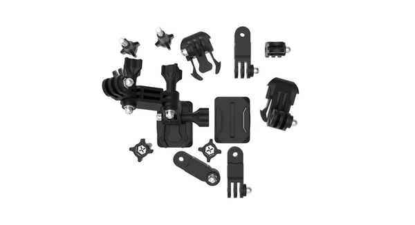 Çağdaş aksiyon kameraları için aksiyon kamerası monte aksesuarları plastik set montajları — Stok fotoğraf