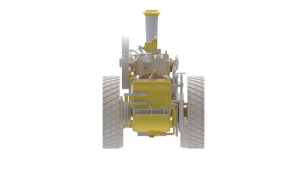 Parní motor traktor 3D vykreslování historického mechanického vozu izolované na bílém pozadí. — Stock fotografie