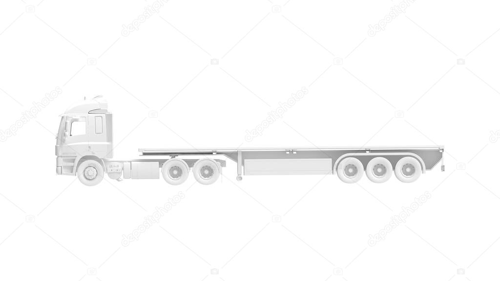 Truck 3D rendering semi trailer truck isolated on white background.