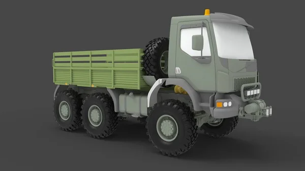 Exército caminhão 3D renderização, caminhão de logística de veículos militares isolado no fundo do estúdio — Fotografia de Stock