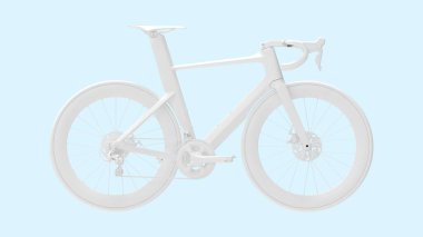 Açık mavi arkaplanda izole edilmiş 3 boyutlu bisiklet çizimi