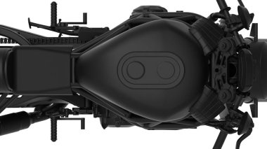 Beyaz arka planda motosiklet yarışı motosikletinin 3 boyutlu tasarımı, teknik makine mühendisliği model bilgisayar modeli