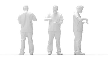 Beyaz stüdyo arka planında izole edilmiş bir erkek doktorun 3 boyutlu görüntüsü..