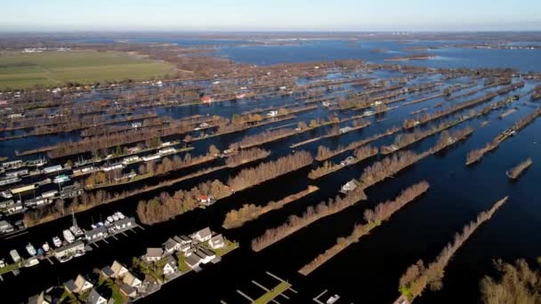 Εναέρια του λιμανιού Scheendijk Loosdrechtse Plassen κοντά στο Breukelen των Κάτω Χωρών. Τοπίο υδάτινων οδών. — Αρχείο Βίντεο