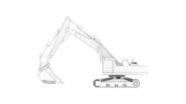 Beyaz arkaplanda izole edilmiş bir kazıcı modelinin 3B görüntülemesi