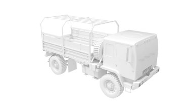 Stüdyonun arka planında izole edilmiş askeri araç lojistik kamyonunun 3D görüntüsü.