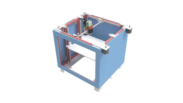 在白色背景上隔离的小型消费3D打印机的3D渲染 — 图库照片