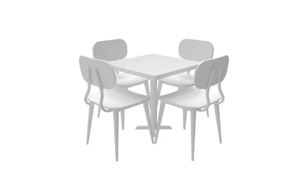 흰 배경에 격리 설정 된 테이블 과 의자 식사를 위한 3 차원 렌더링 — 스톡 사진