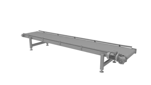 Beyaz arka planda izole edilmiş bir taşıma kemeri üretim makinesinin 3D görüntülenmesi