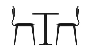 Masa ve sandalyelerin 3 boyutlu yorumlanması beyaz arka planda izole edilmiş.