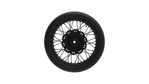 Representación 3D de una rueda de motocicleta con radios aislados sobre un fondo blanco — Foto de Stock