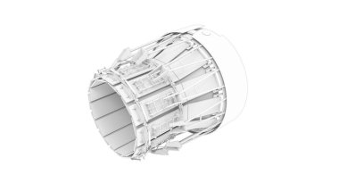 Beyaz boş bir alanda izole edilmiş bir jet türbininin 3 boyutlu görüntülemesi