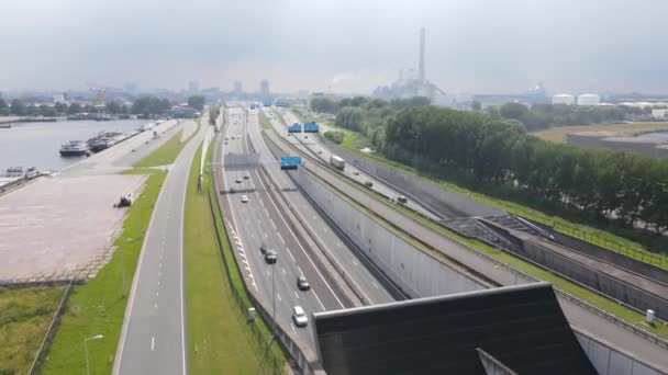 Amsterdam Westpoort, Hemhavens coal factory Hemweg and A10 rind road industry port in Amsterdam. The Netherlands Aerial drone view. — Stock Video