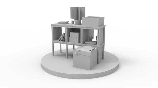 3D-s renderelés egy kis szekrény tároló egység egy pódiumon elszigetelt fehér háttér. — Stock Fotó