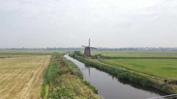 Holländsk naturscen med historisk väderkvarn i Nederländerna nära Egmond. — Stockvideo