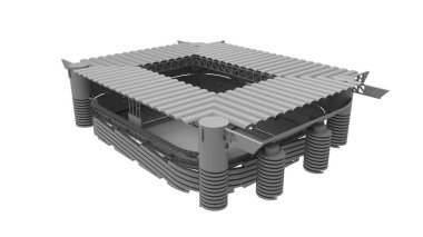 Beyaz arka planda izole edilmiş bir stadyum mimari yapısının 3D görüntülenmesi