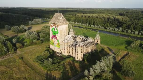 Schloss Almere unvollendete Ruine eines unvollendeten Schlosses in einem Wald in den Niederlanden, Europa. — Stockvideo